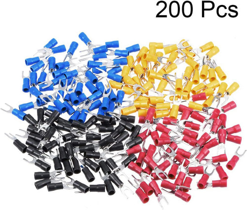 200Pcs Insulated Fork Spade Wire Connector Electrical Crimp Terminal 22-16AWG Z97212