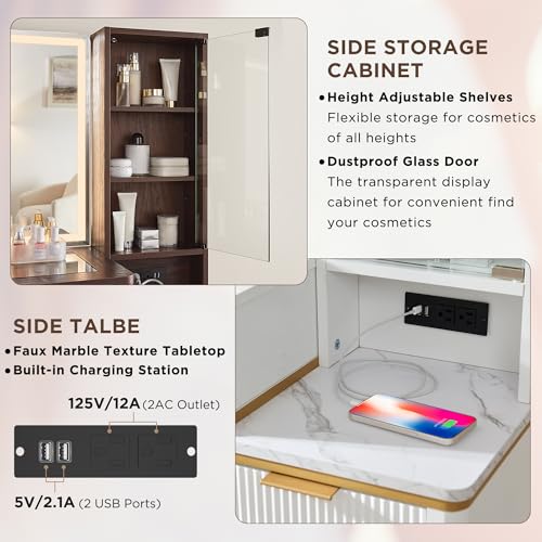 48" Glass Top Vanity Desk with Lighted Mirror and 5 Drawers P786671