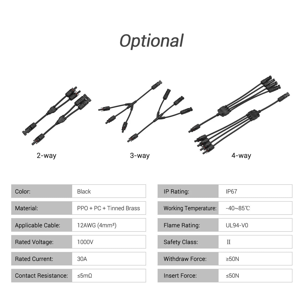 4-Way Solar Cable Connector Self-locking IP67 Waterproof 12AWG F2642