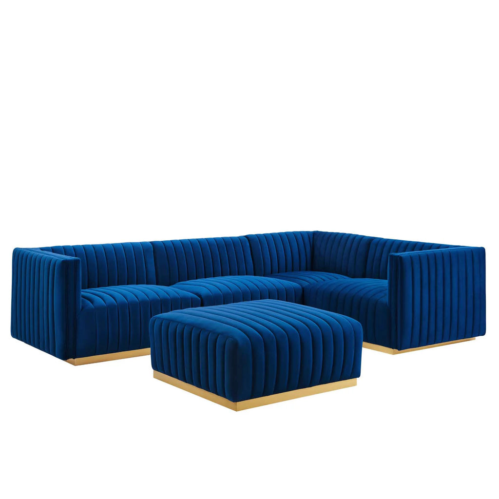 Gold Navy Velvet 5-Piece Sectional O1270