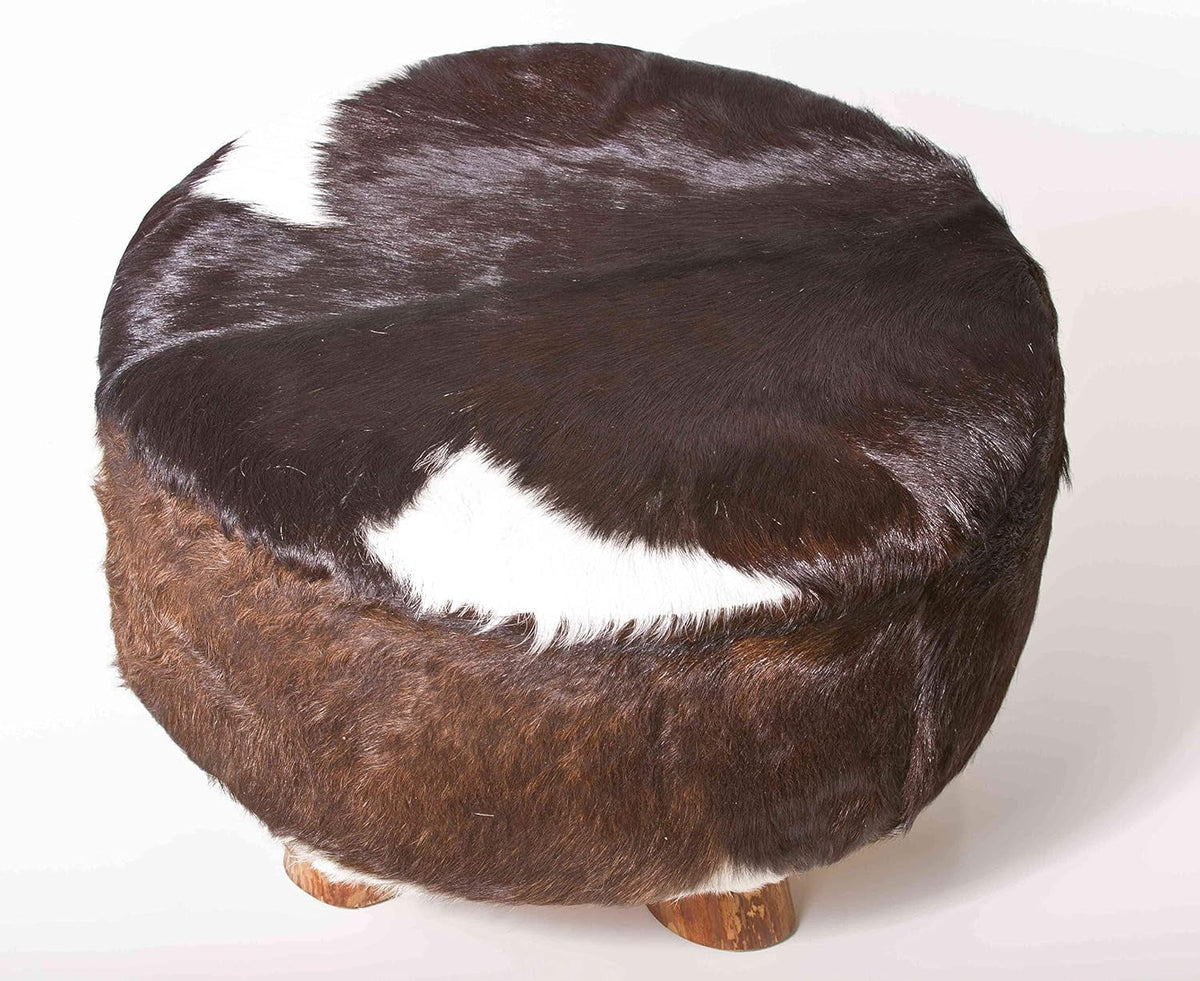 Round Leather Ottoman in Black and White T5512