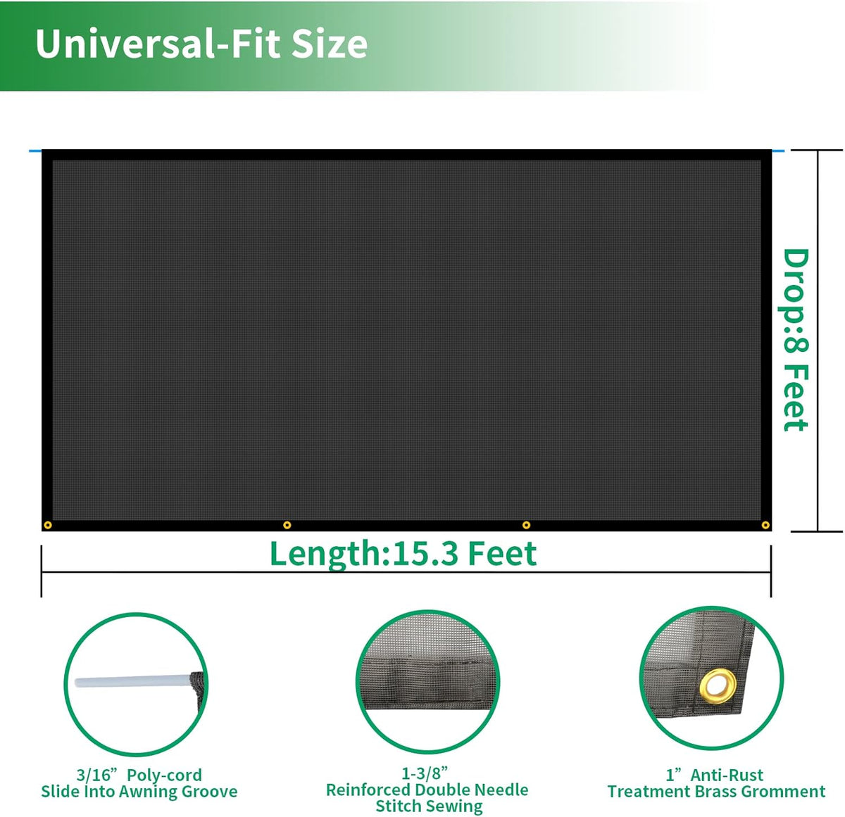 RV Awning Shade Screen Kit 8'x15'3 Pack of 2 K914