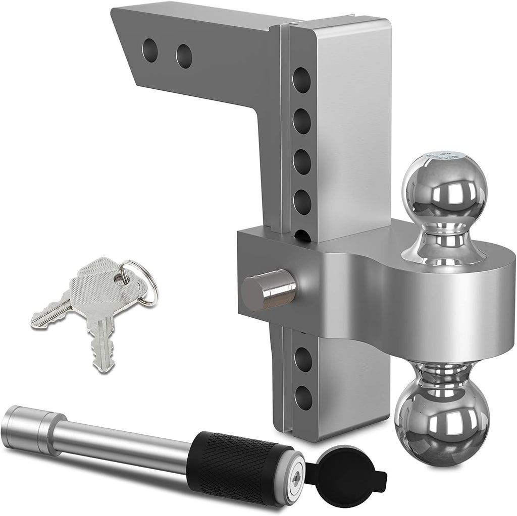 Adjustable Trailer Hitch Ball Mount, 8 Inch Drop, 2 Inch Receiver, 12,500 LBS GTW, Forged Aluminum Shank, Dual Balls with Hitch Locks and Pins V790