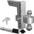 Adjustable Trailer Hitch Ball Mount, 8 Inch Drop, 2 Inch Receiver, 12,500 LBS GTW, Forged Aluminum Shank, Dual Balls with Hitch Locks and Pins V790