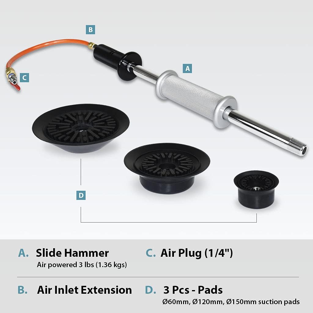 Pneumatic Auto Body Dent Puller Paintless Dent Repair Kit with 3-Piece Pads I651