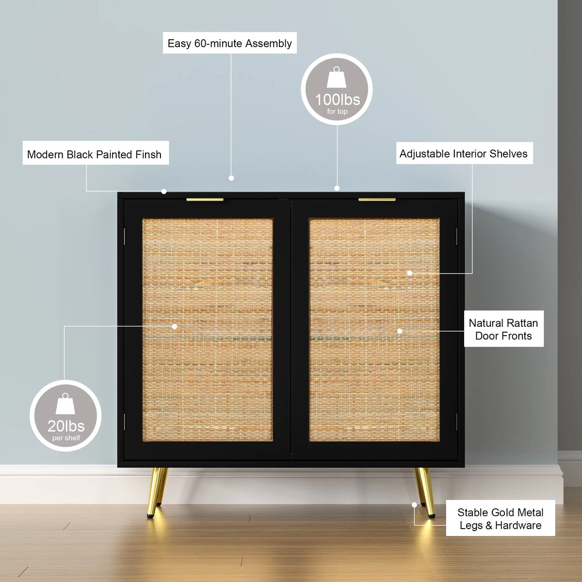 Black 2 Rattan Door Accent Cabinet M89681