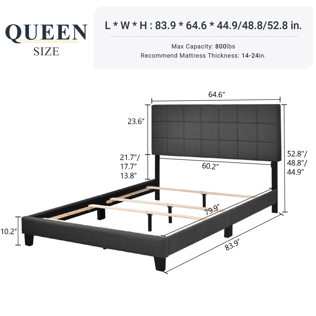 Queen Size Grey Upholstered Panel Bed Frame W105200