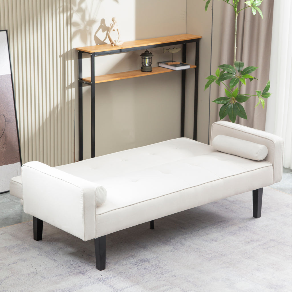 Linen Futon Sofa Bed with Solid Wood Legs S9652