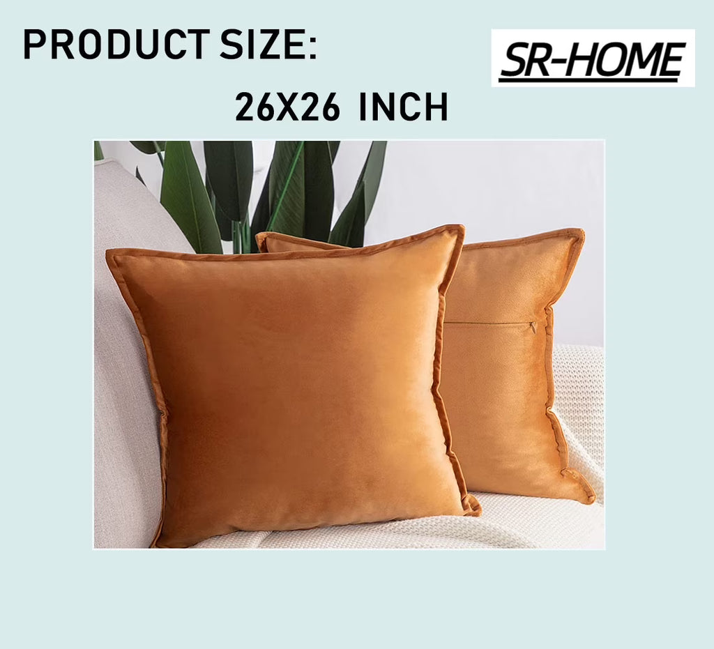Set of 2 Velvet Decorative Throw Pillow Covers Square with Fringe Cushion Case K9212