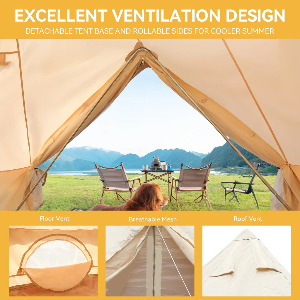 4 Seasons Waterproof Cotton Camping Tent with Stove Jacks G46024