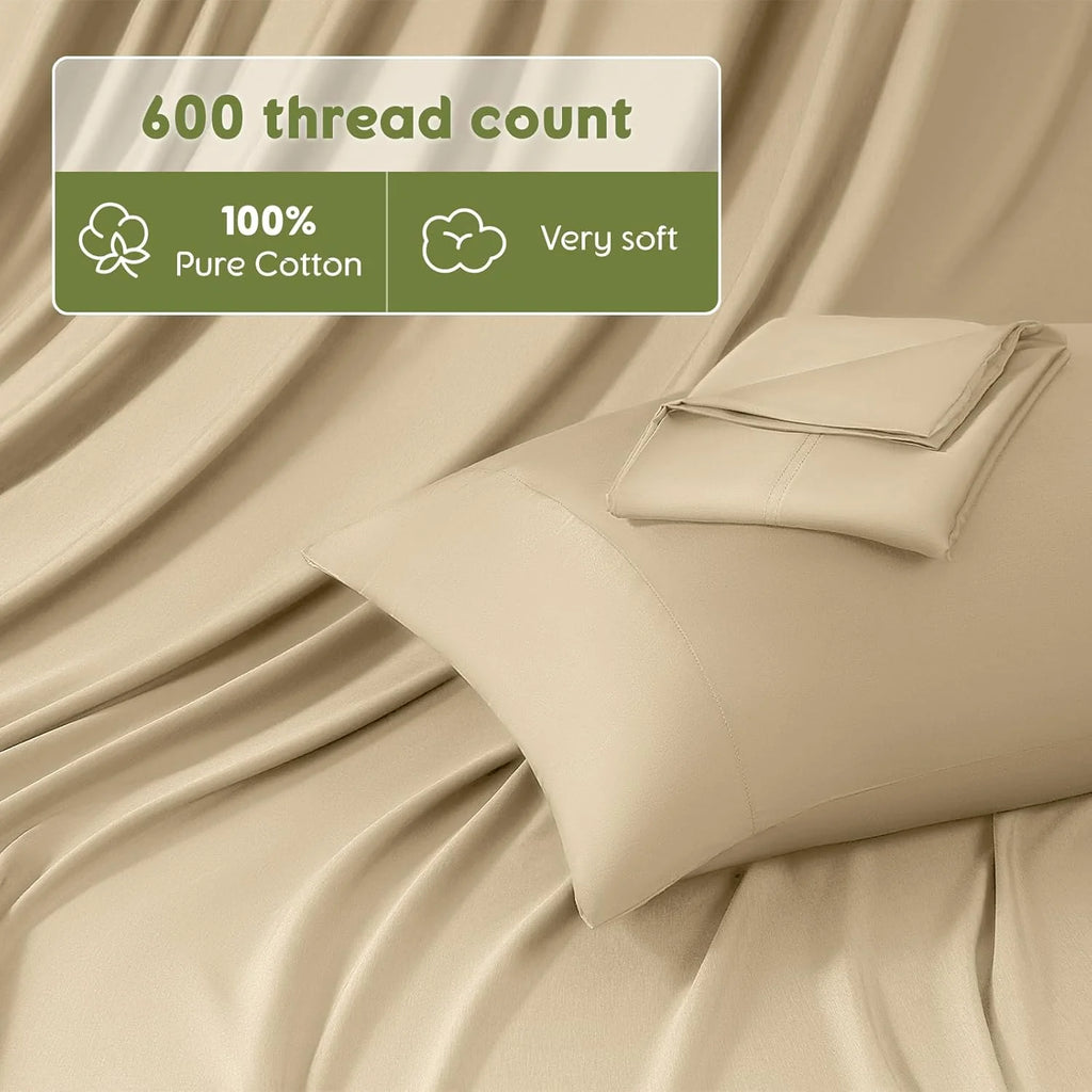 King Size 4 PC Cotton Sateen Bed Sheet Set with 16" Deep Pocket U28781