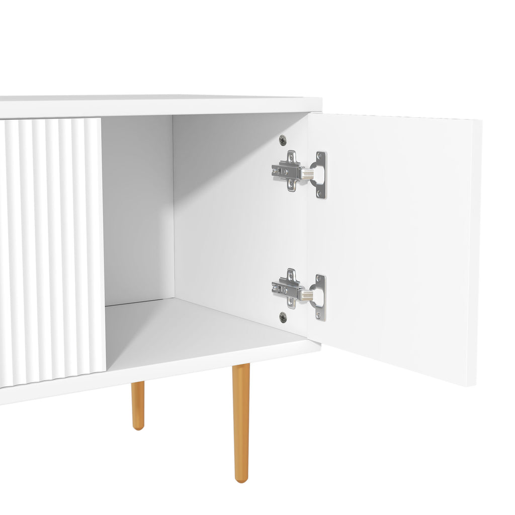 White Wood TV Stand with 5 Champagne Legs A2631