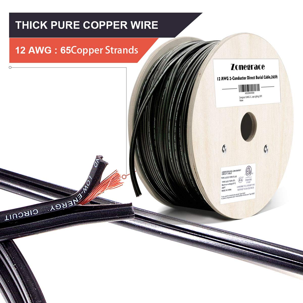 12AWG 2-Conductor 12/2 Direct Burial Wire, 265ft L173