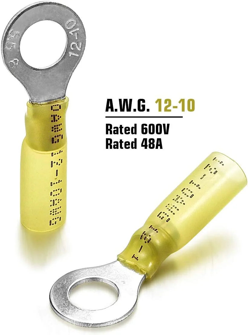 100PCS Heat Shrink Crimp Ring Connectors 5/16" Yellow 12-10 AWG W21618