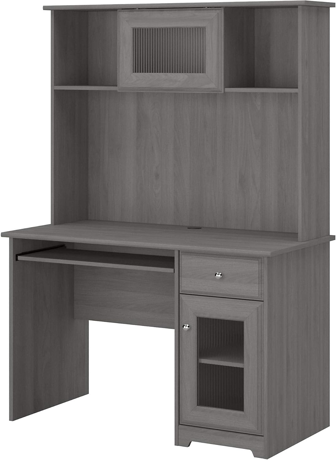 Small Computer Desk with Hutch and Keyboard Tray, 48W, Linen White Oak J8345