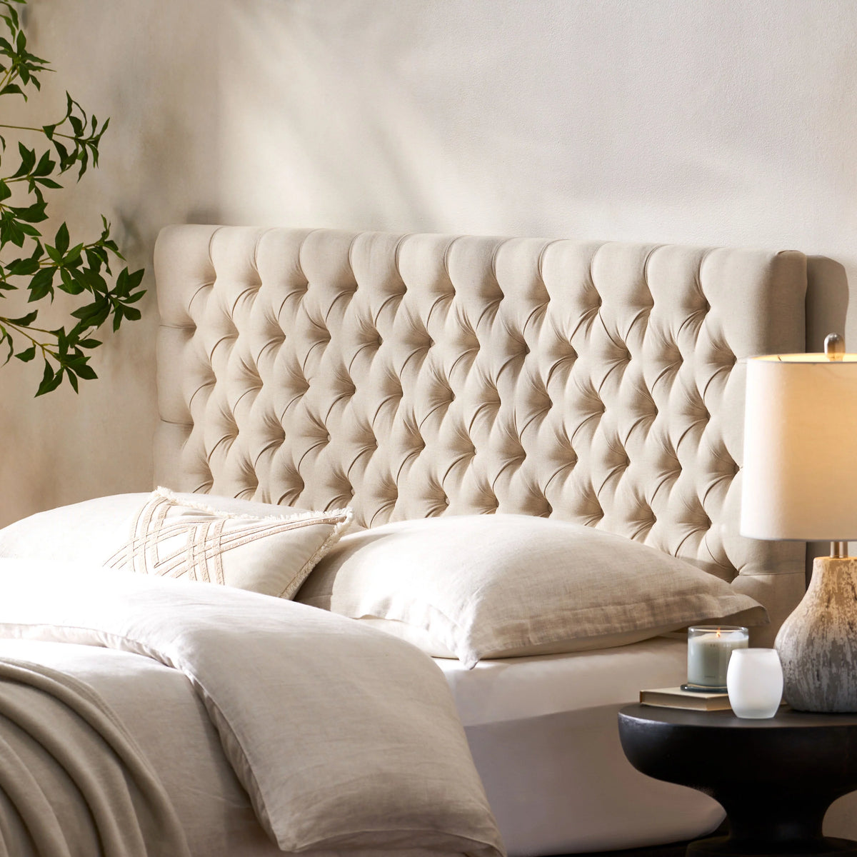 Beige Fabric Queen Full Headboard T53678