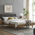 Solid Acacia Wood King Bed with Padded Headboard A975