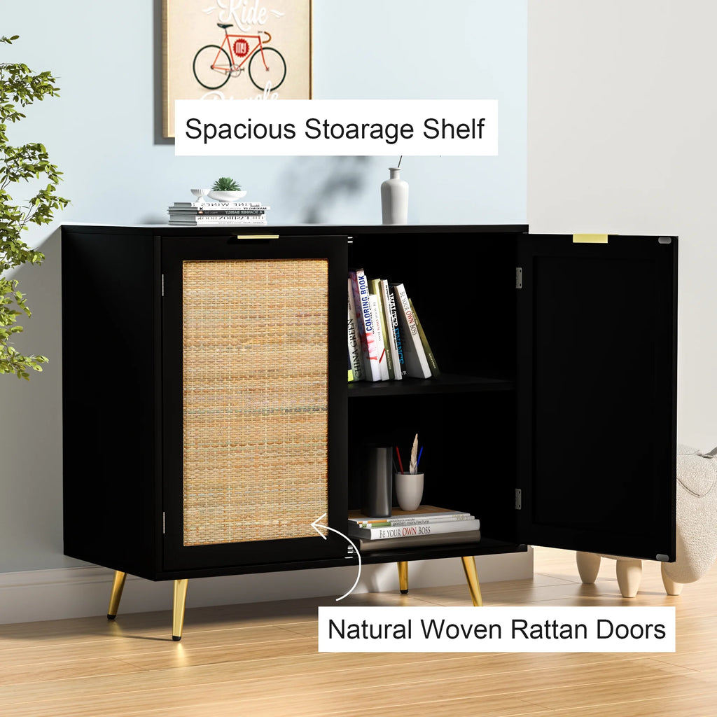 Black 2 Rattan Door Accent Cabinet M89681