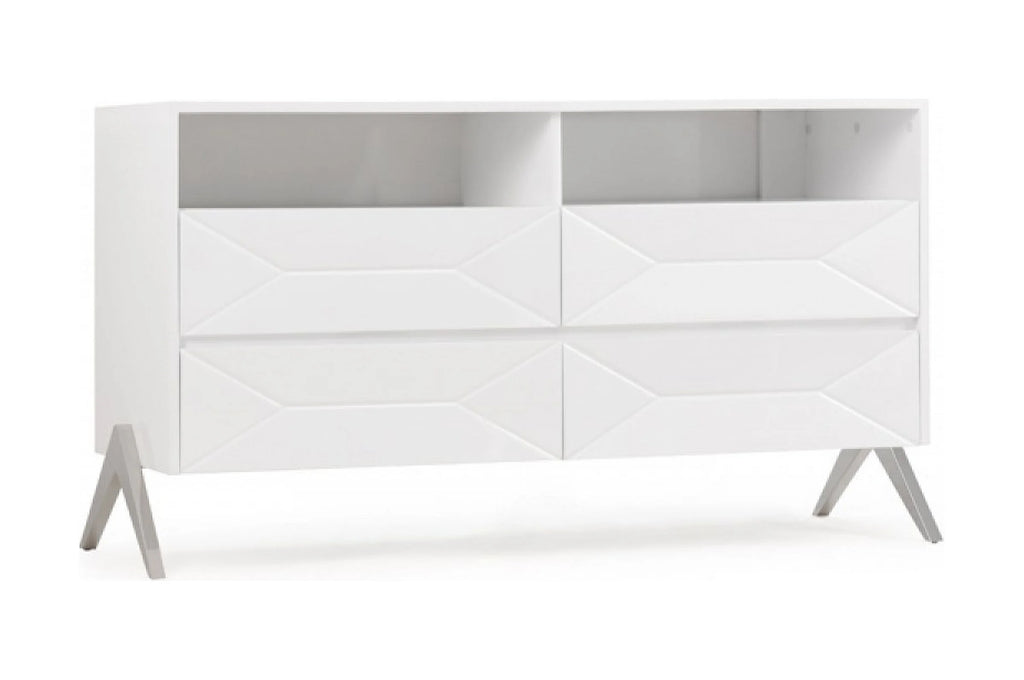 White Manufactured Wood Four Drawers Double Dresser E509
