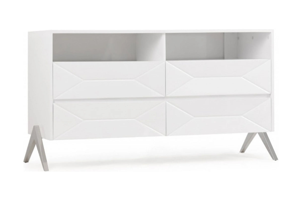 White Manufactured Wood Four Drawers Double Dresser E509