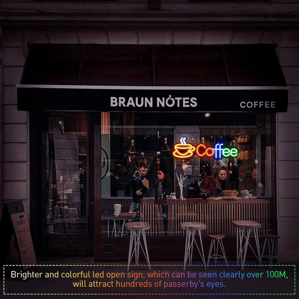 Large Size Coffee Neon Sign 23.6×7.8 inch with Power Adapter Pack of 2 M40875