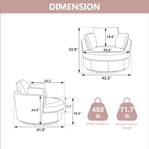 42.2" Oversized Chenille Beige Swivel Barrel Chair Y58924