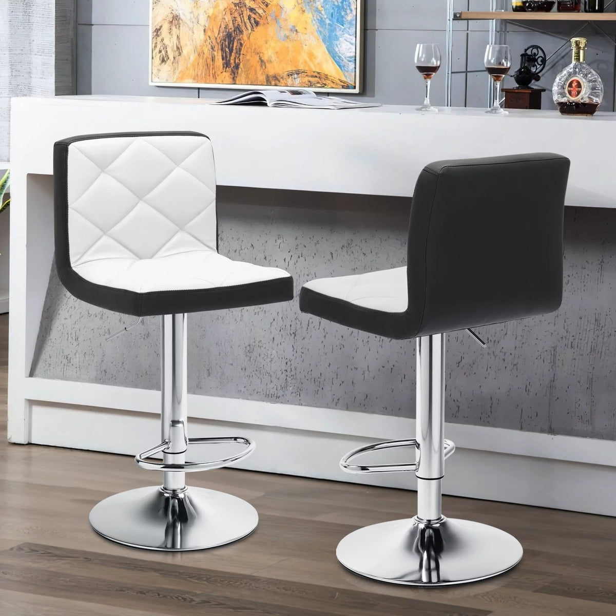 Set of 2 Faux Leather Adjustable Swivel Barstools G13321
