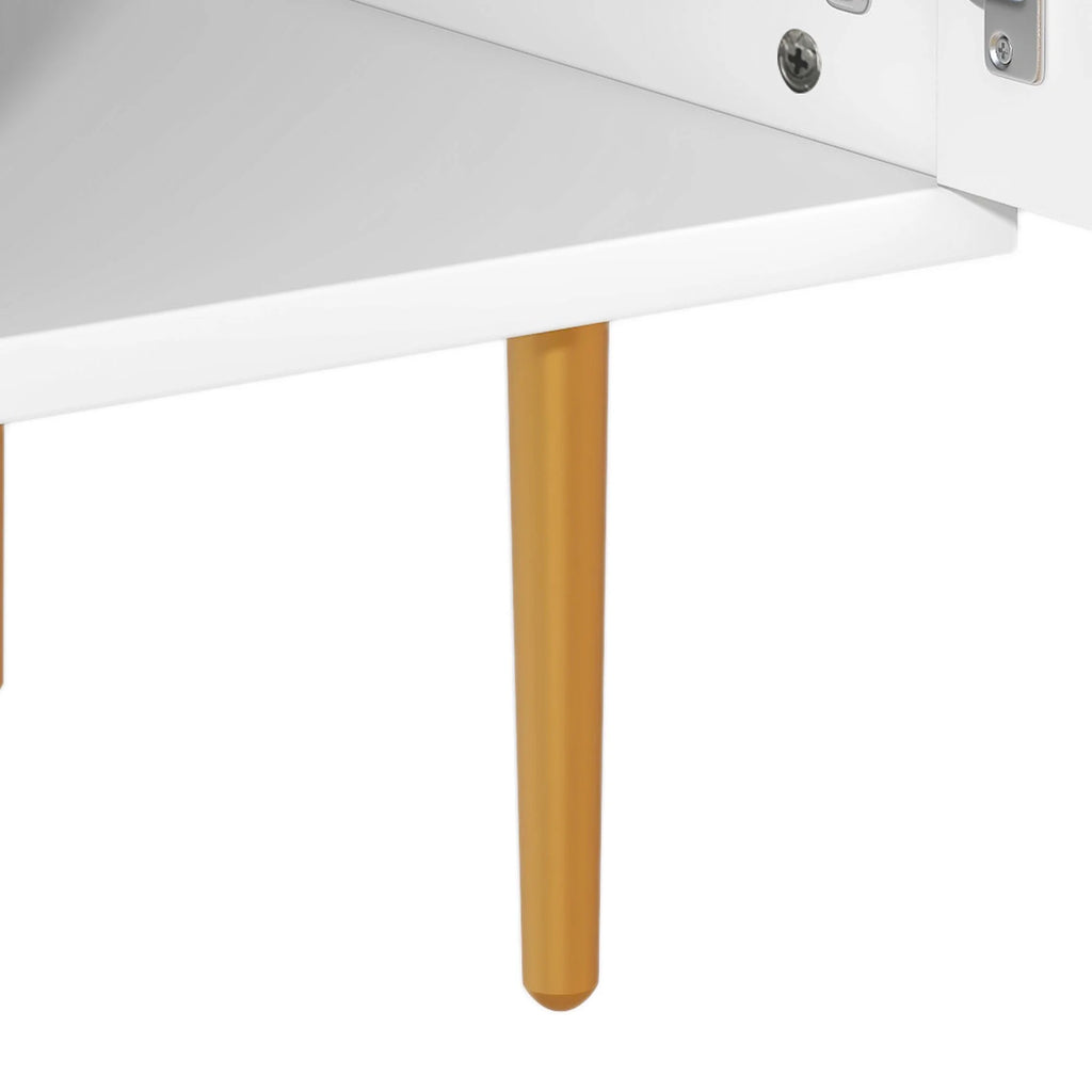 White Wood TV Stand with 5 Champagne Legs A2631