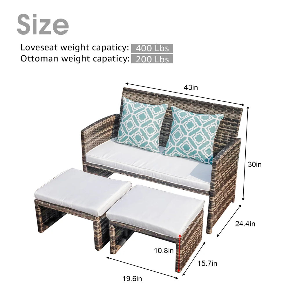 Wicker Rattan Loveseat Chairs with Ottomans J254740