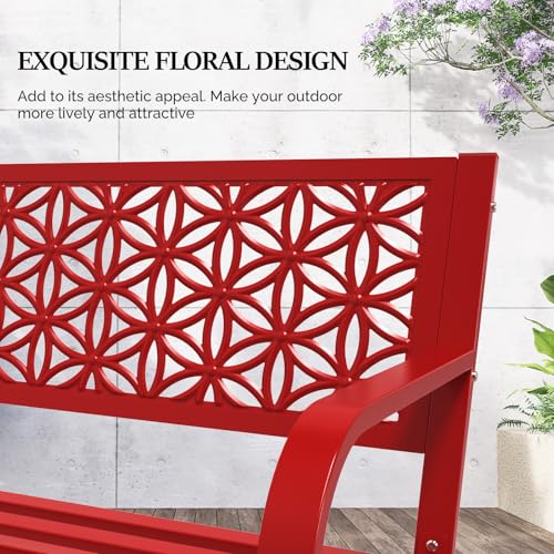 Pink Metal Outdoor Bench with Floral Back J53371