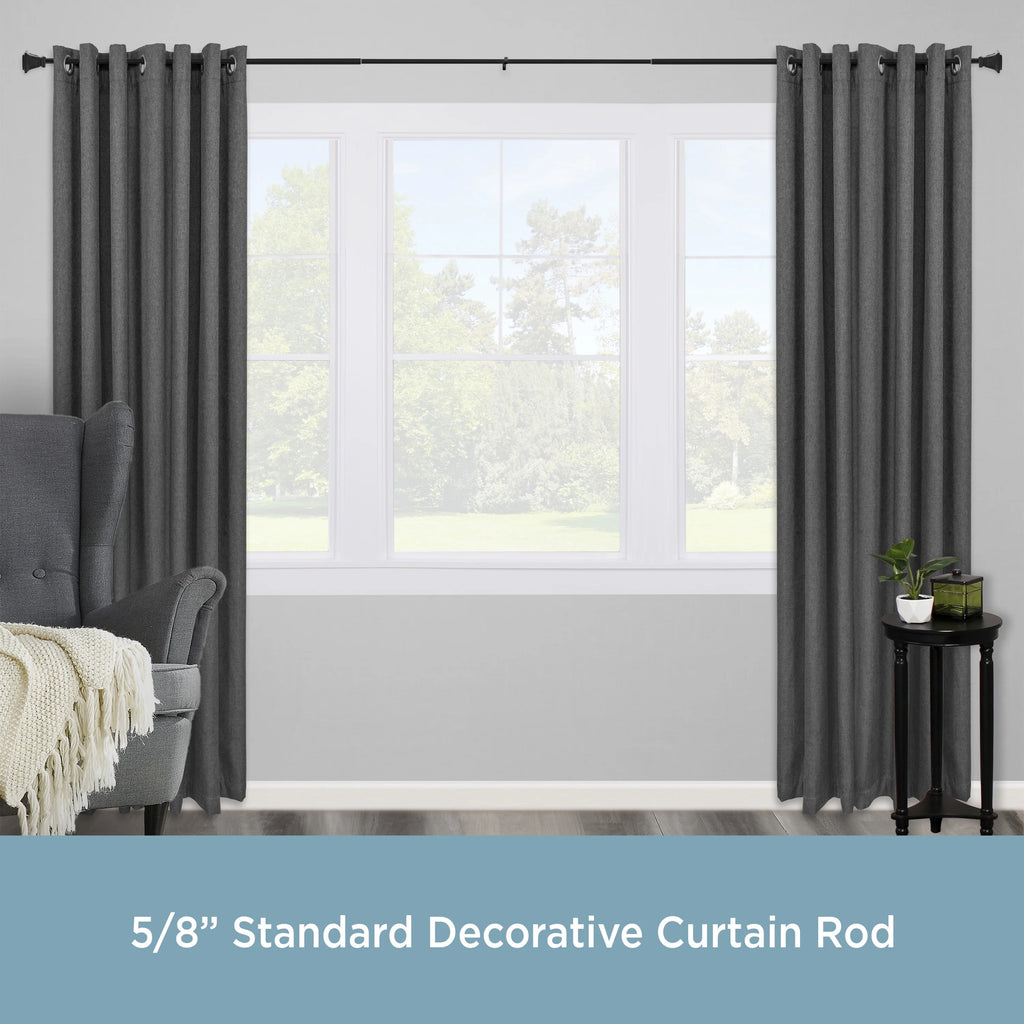 5/8" Decorative Window Curtain Rod, 90-130", Matte Black N367