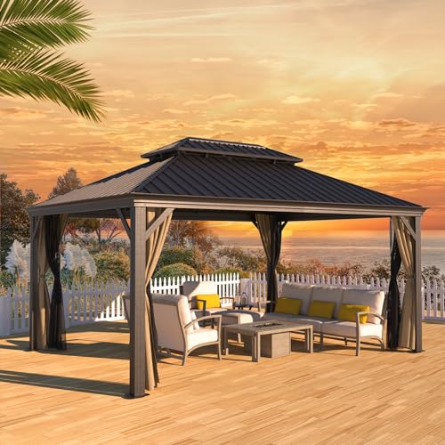 10' x 12' Aluminum Gazebo with Mosquito Net and Privacy Sidewalls R45796