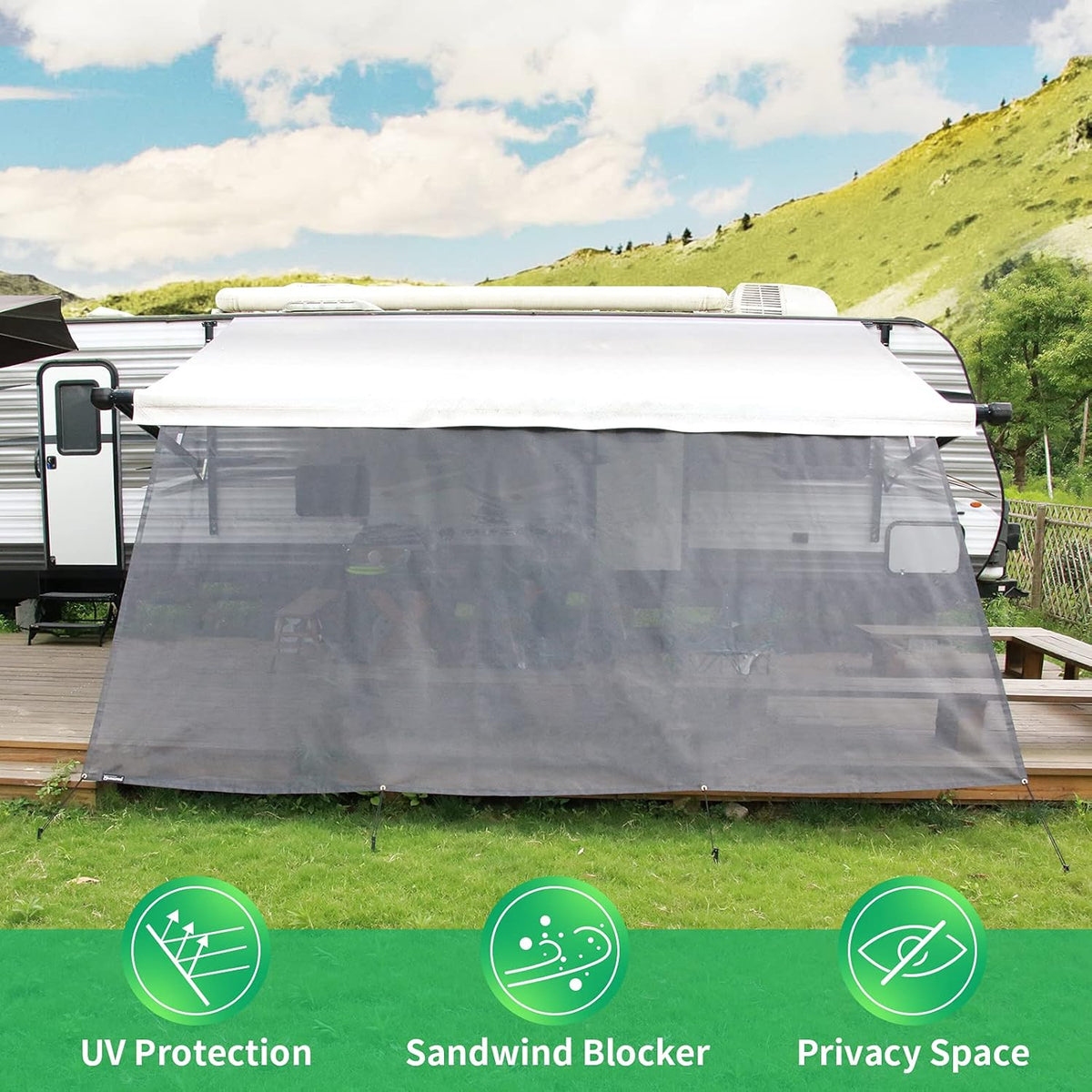 RV Awning Shade Screen Kit 8'x15'3 Pack of 2 K914