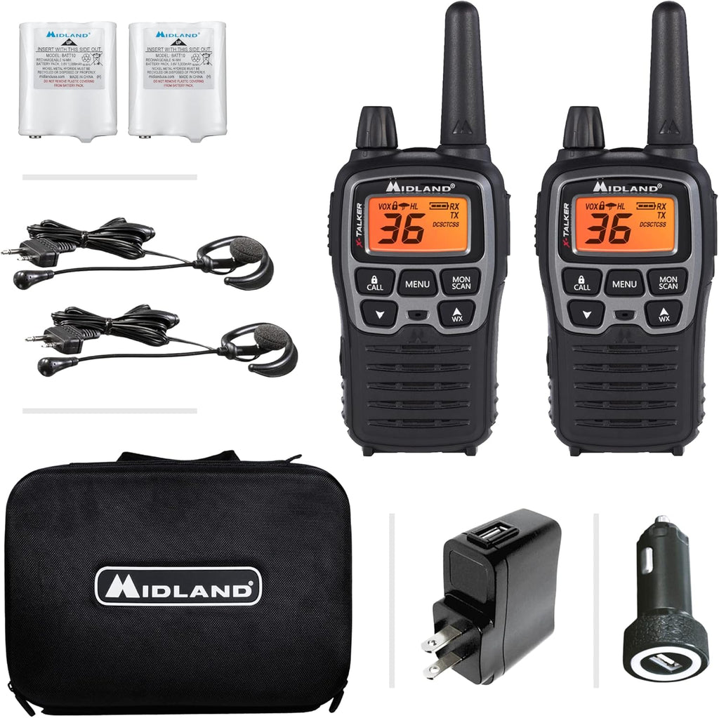 36 Channel FRS Two-Way Radio Walkie Talkie, Black/Silver, Pack of 4 U3625