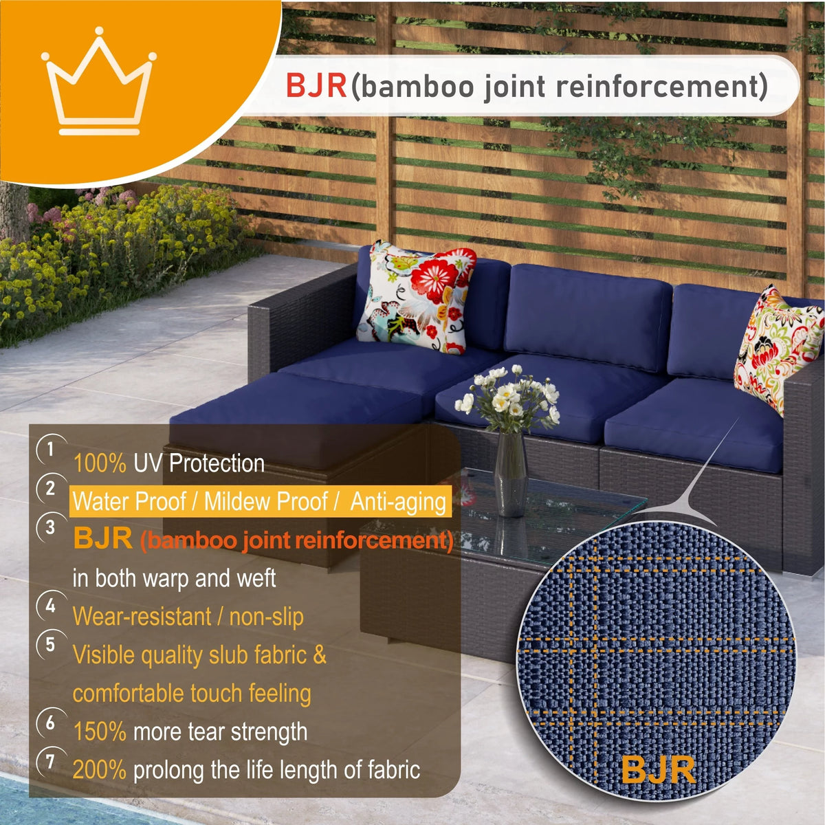 Blue 8 Piece Rattan Wicker Patio Sectional Sofa Set N2013