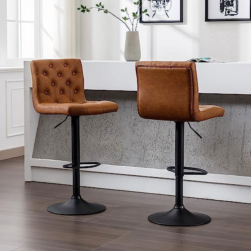 Black Faux Leather Swivel Counter Height Stools with Footrest R55805