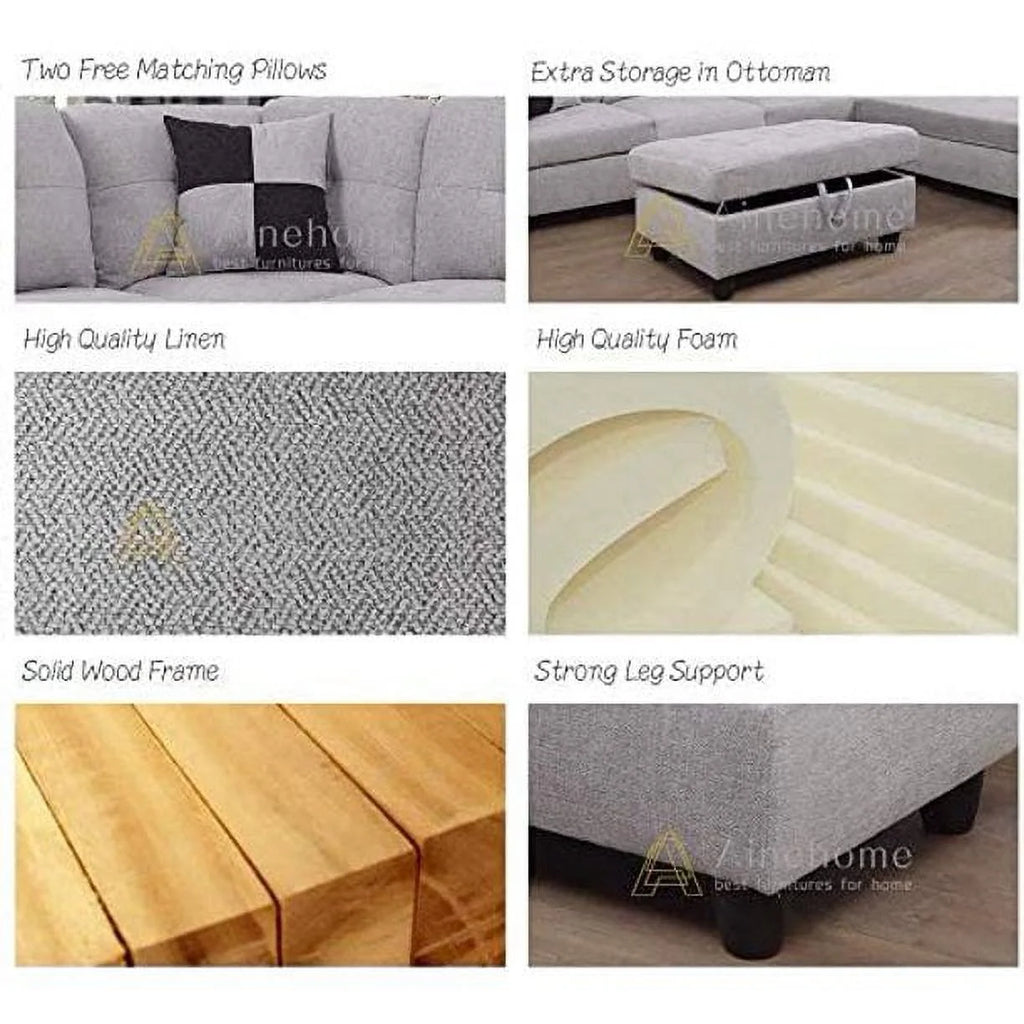 Grey White Right Hand Facing Sofa & Chaise with Ottoman Z216606