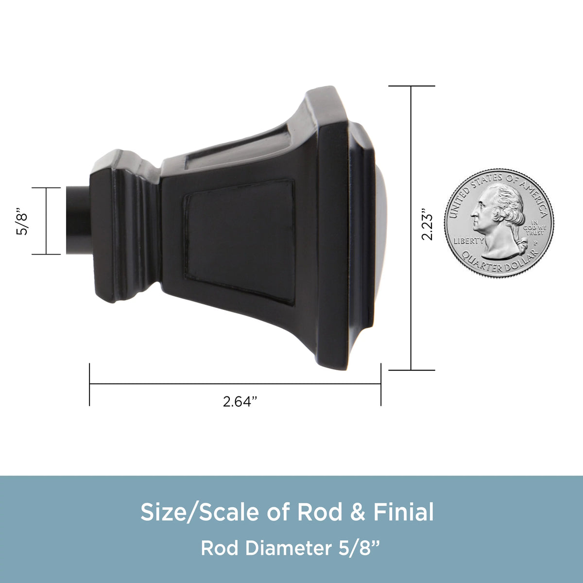 5/8" Decorative Window Curtain Rod, 90-130", Matte Black N367