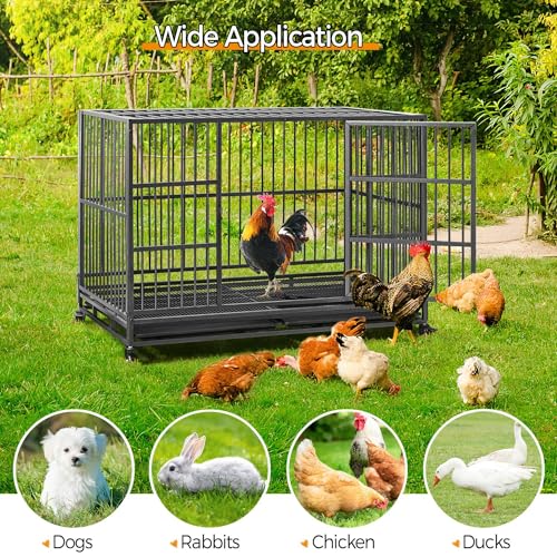 48'' XXL Dog Crate with 2 Doors Lockable Wheels T605