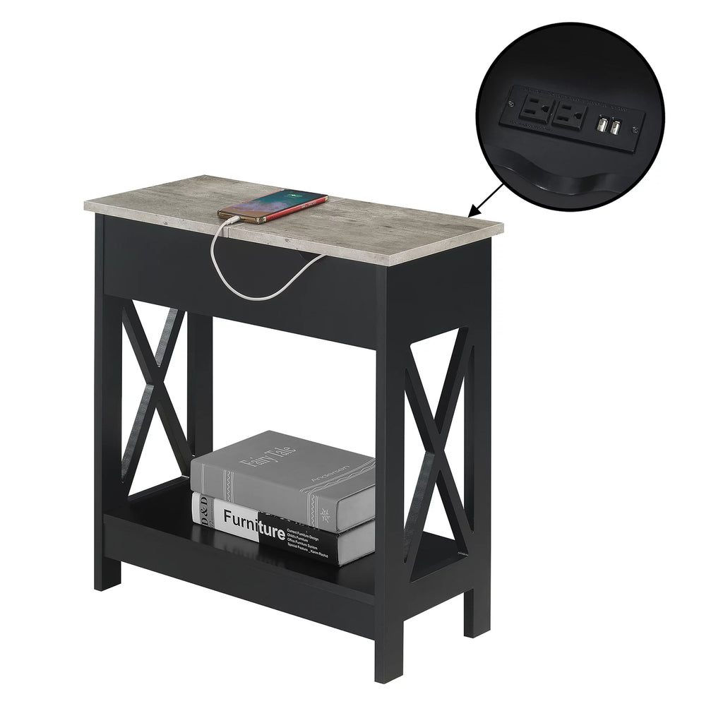 Flip Top End Table with Charging Station and Shelf R881368