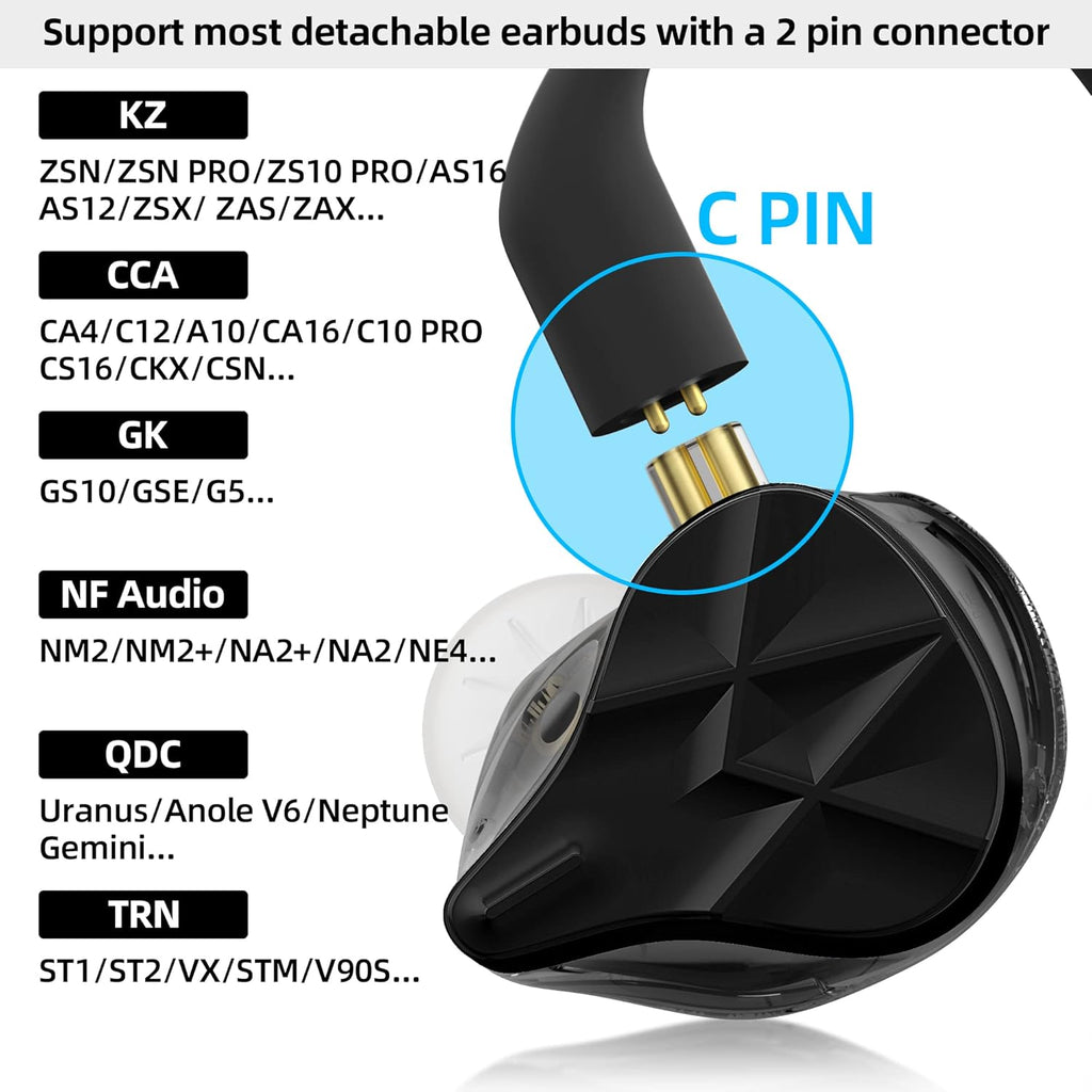 Wireless Adapter Cable Bluetooth 5.2 Module Upgrade Cable Ear Hook Black Pack of 2 M36943