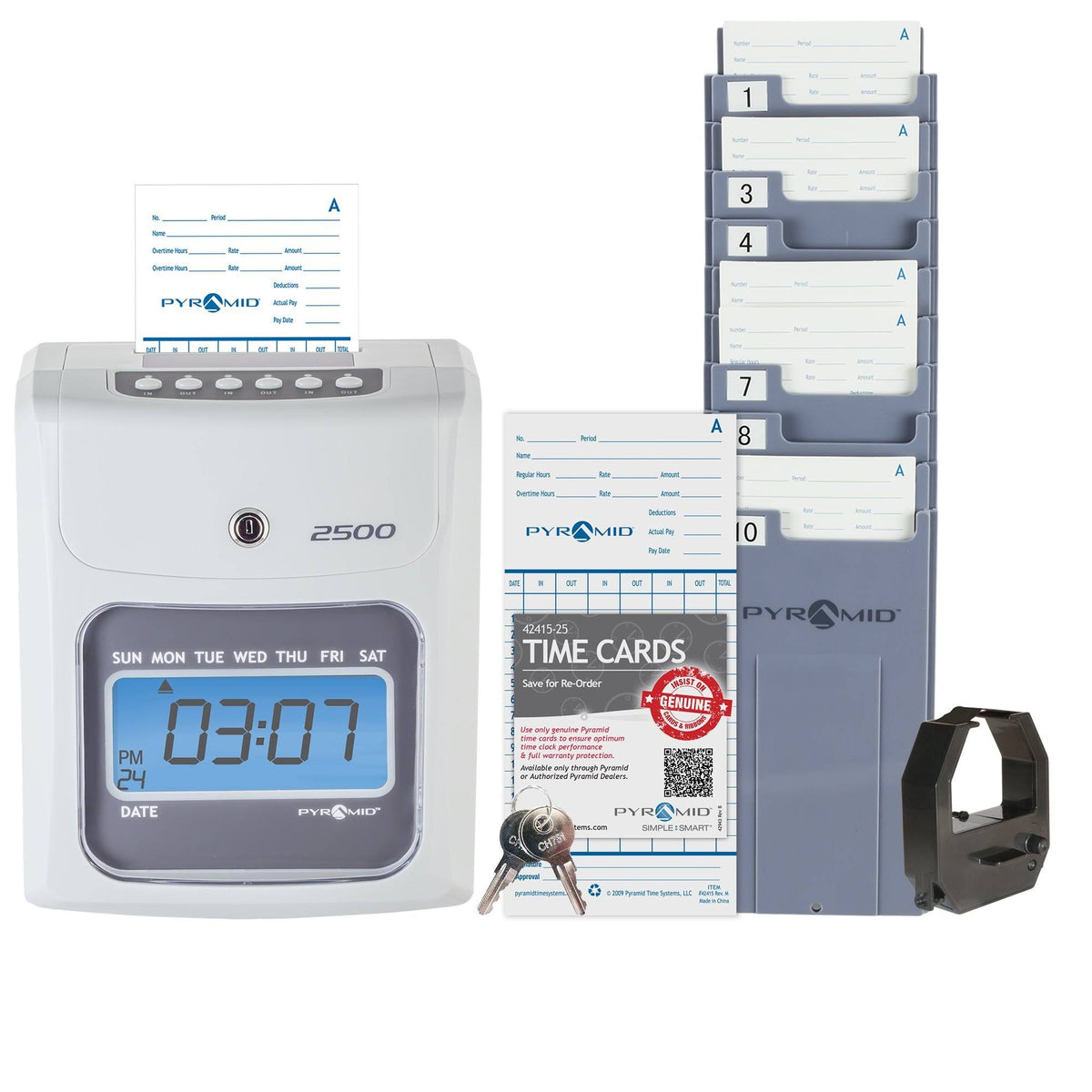 Time Clock Bundle with 100 Time Cards, Card Rack and Ribbon H4484