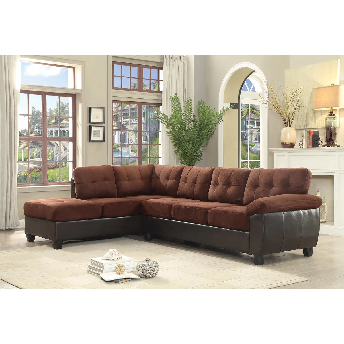 Chocolate and Black 2-PC Sectional Sofa V5329
