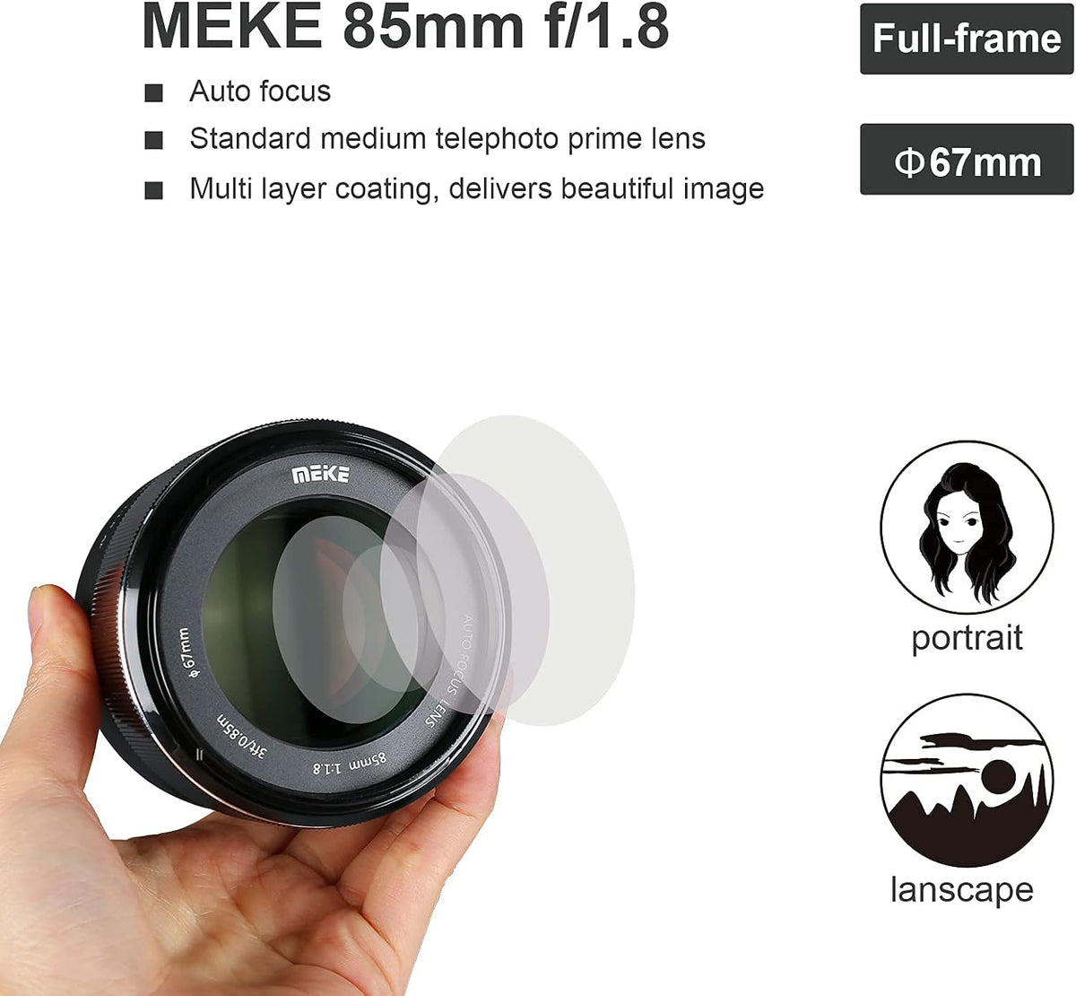 85mm F1.8 Full Frame Auto Focus Lens for EF Mount Digital SLR Cameras K358