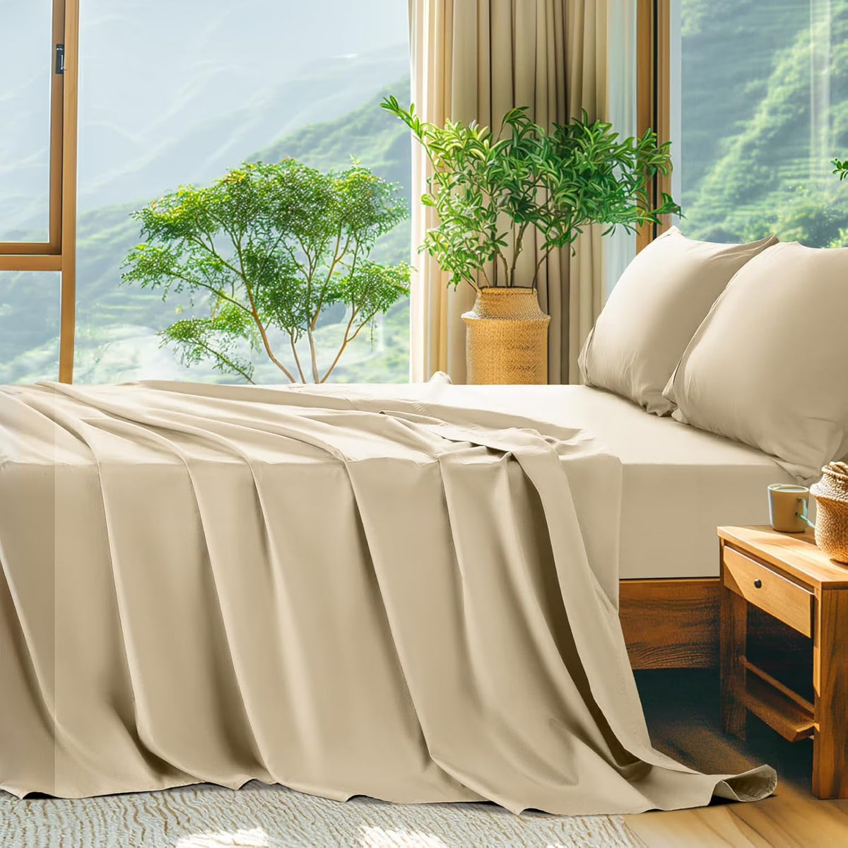 King Size 4 PC Cotton Sateen Bed Sheet Set with 16" Deep Pocket U28781