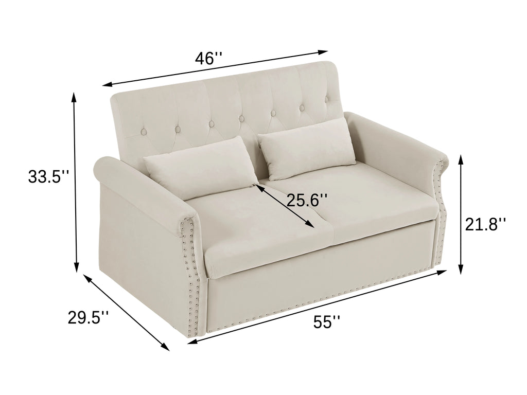 55" Beige Pull Out Sleeper Sofa Bed with Adjustable Backrest S31419