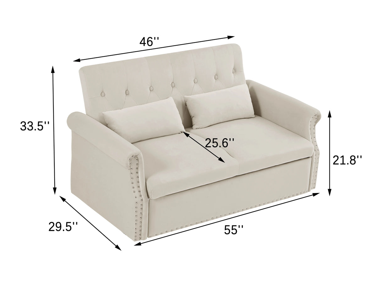 55" Beige Pull Out Sleeper Sofa Bed with Adjustable Backrest S31419