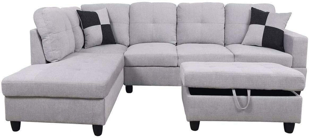 Grey White Right Hand Facing Sofa & Chaise with Ottoman Z216606