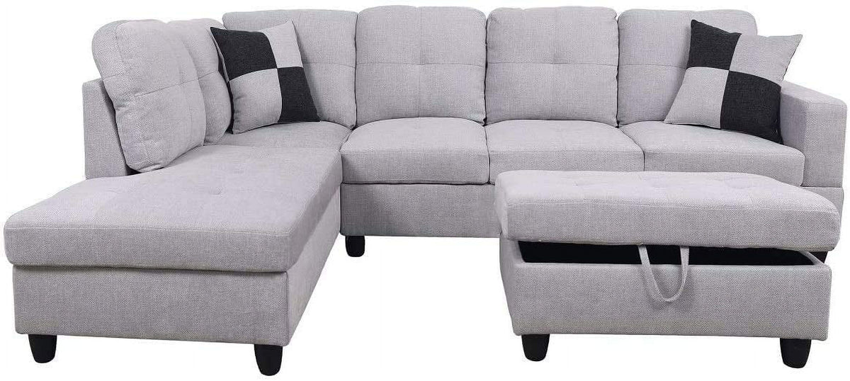Grey White Right Hand Facing Sofa & Chaise with Ottoman Z216606