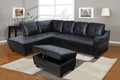 96" Wide Black Leather Left Hand Facing Sectional Sofa & Chaise with Ottoman Y403428